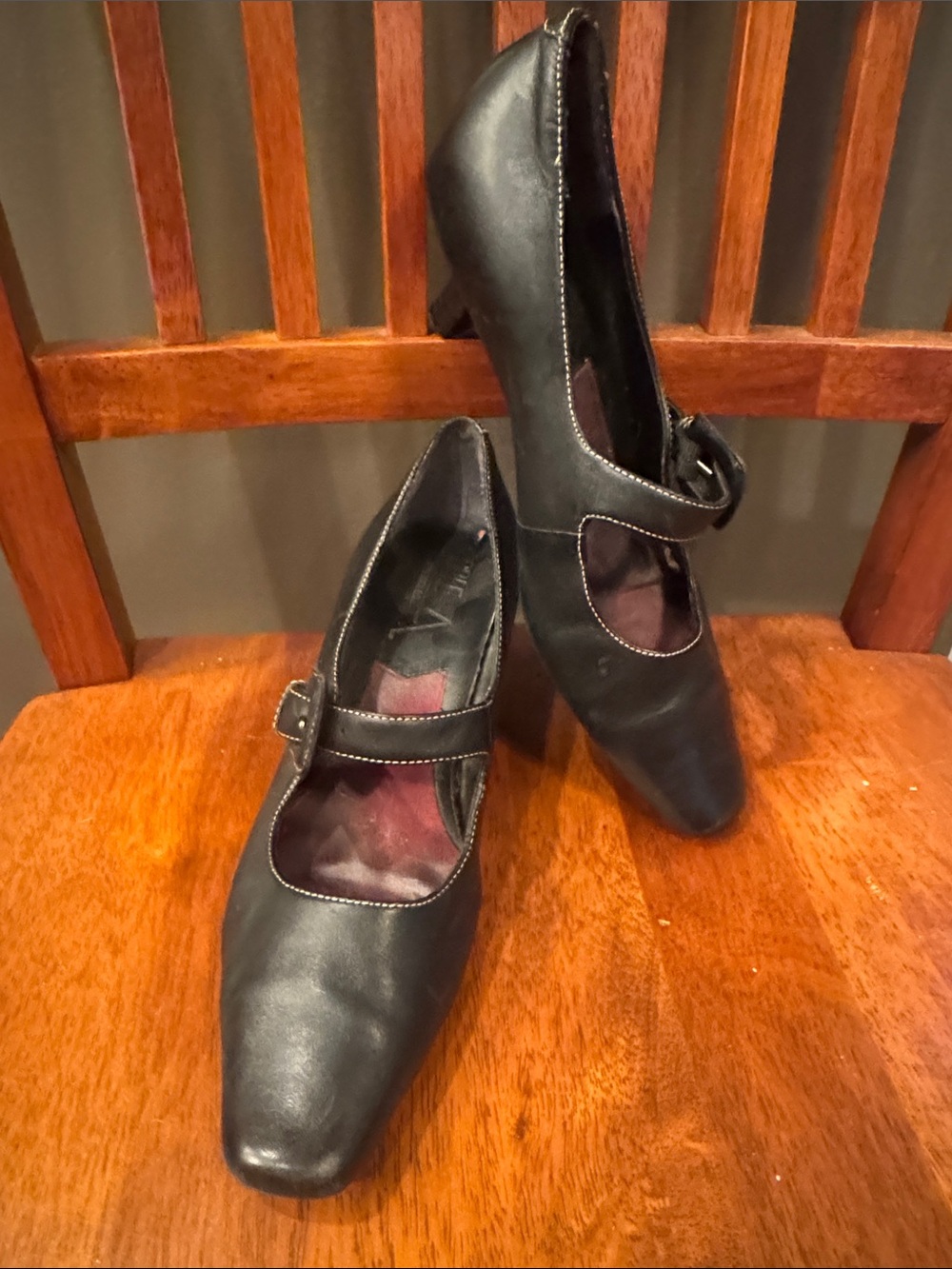 Classic Black Mary Jane Heels with Buckle Strap
